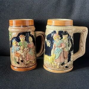 Vintage Ceramic Beer Mugs - Set of 2